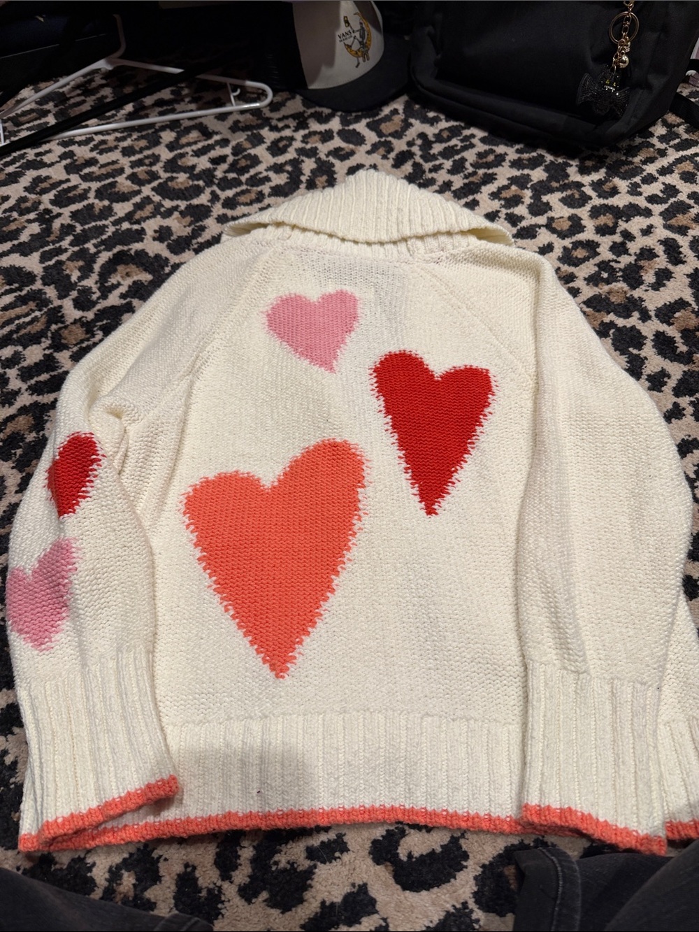 Anthropologie Maeve Heart Cardigan Sweater, Cream / Pink / Red, XSP - Picture 9 of 9